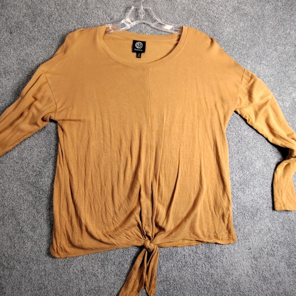 Bobeau Top Womens M Brown Tie Front Long Sleeve Knit Pullover Casual Tunic